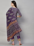 Gosriki Women'S Rayon Floral Printed Straight Kurta With Pants & Dupatta (Shank-Purple-Nw-Gs_M_Purple_Medium),Purple,,B0CR3K3VHX
