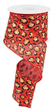 Metallic Animal Print on Canvas Wired Edge Ribbon (Red, 2.5 Inch)