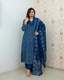 Anni Designer Women'S Rayon Viscose Anarkali Printed Kurta With Pant & Dupatta (Vangala Blue_Xl_Blue_X-Large),Blue,XL,,,