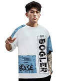 Eyebogler Men'S Trendy Round Neck Half Sleeves Loose Fit Typography Printed T-Shirt,White Wind SurferApparel,2XL