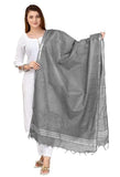 Haider Ali And Sons WomenS Bhagalpuri Linen Blend Handloom Cotton Dupatta (Stole) With Silver Zari Border, Grey