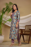 Anni Designer Women'S Cotton Blend Straight Printed Kurta With Pant (Bicata Wine_Xl_Wine_X-Large),Wine,XL,Cotton Blend,Bicata_071,
