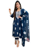 Gosriki Women'S Rayon Blend Straight Embroidered Kurta With Pant & Dupatta (Cedar Cerosin-Gs_S_Blue_Small),Blue,,B0DFCF9GSK