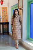 Anni Designer Women'S Cotton Blend Straight Printed Kurta With Pant & Dupatta (Denika Cream_M_Cream_Medium),Cream,M,Rayon Blend,Regular,