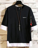 Eyebogler Men'S Round Neck Loose Fit Solid 3/4Th Sleeves T-Shirt,Black::WhiteApparel,M