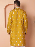 Jompers Men Mustard Chikankari Embroidered Kurtas (Mustard, M)