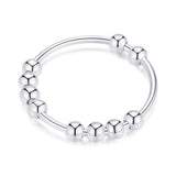 Jacruces Sterling Silver Anxiety Rings Fidget Ring for Women & Men Silver/Gold Thumb Rings with Beads Spinning Spinner Ring Stre
