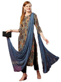 Gosriki Women'S Cotton Blend Printed Straight Kurta With Pant & Dupatta (Aida Navy Blue-Jl-Gs_S_Navy Blue_Small),Navy Blue,,B0D73YFY11