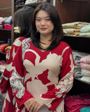 Anni Designer Women'S Cotton Blend Straight Printed Kurta With Palazzo (Cukari Red-Vks01_L_Red_Large),Red,L,,,