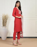 Toplot Women'S Solid Straight Kurta With Pant & Dupatta|Kurta Pant Set With Dupatta (Straight-Kurta-Pant-5197-Red-L),Red,,B0DCNK2NQH