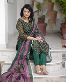 Anni Designer Women'S Rayon Blend Straight Printed Kurta With Pant & Dupatta (Muguri Green_Xl_Green_X-Large),Green,XL,,,