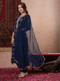 Gosriki Women'S Cotton Blend Straight Printed Kurta With Pant & Dupatta (Manini Blue-Vks01-Gs_S_Blue_Small),Blue,,B0DM1X3MLW