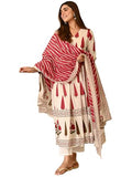 Gosriki Women'S Rayon Viscose Anarkali Printed Kurta With Pant & Dupatta (Mrigaya Cream-Gs_L_Cream_Large),Cream,,B0FDBDXRLQ