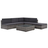 vidaXL Patio Lounge Set 6Piece Poly Rattan Gray Sectional Sofa Set with Coffee Table and Ottoman Comfortable Outdoor Seatin