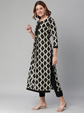 Anni Designer Women'S Cotton Blend Straight Floral Printed Kurta And Pant (Chix Black-Sm_S_Black_Small),Black,S,Cotton Blend,Regular,Kurta