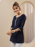 Libas Women'S Cotton Embellished Straight Kurtis (29655_Blue_M)