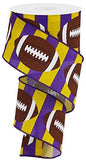 Craig Bachman 2.5 Football Royal Ribbon: 10 Yard Roll (Purple, Yellow, 2.5) - Homecoming Craft Sports Floral Arrangement Gift Wr