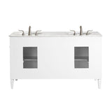 Elegant Kitchen And Bath 60 Inch Double Bathroom Vanity Cabinet Set With White Marble Countertop - White