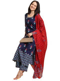 Anni Designer Women'S Rayon Blend Straight Printed Kurta With Pant & Dupatta (Masumi Blue-Vks01_S_Blue_Small),Blue,S