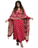 Anni Designer Women'S Rayon Blend Anarkali Printed Kurta With Pant & Dupatta (Ooh Red_M_Red_Medium),Red,M