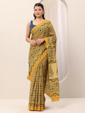 Libas Womens Printed Cotton Saree With Blouse Piece Mustard One Size 16190
