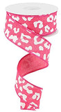 Animal Print on Canvas Wired Edge Ribbon (Hot Pink, White, 1.5 Inch)