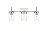 Living District Benny 3-Light Iron & Glass Bath Sconce In Chrome/Clear