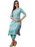 Anni Designer Women'S Cotton Blend Straight Printed Kurta With Pant (Nazuk Rama-Nw_L_Blue_Large),Blue,L