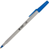 Business Source 37502 Ballpoint Stick Pens, Fine Pt, Light Gray Barrel, Blue Ink