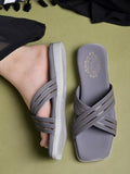 Shoetopia Embellished Cross Strap Grey Flats For Women /Eu42,Grey,9,B0DK73LTZN