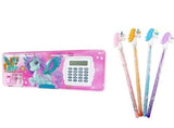 Eclet Calculator Geometry Box Set for Girls | Calci Geo Stationery Kit with 4 Unicorn Pencils, Dual Sharpener & Builtin Calcula