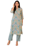 Gosriki Women'S Cotton Blend Straight Printed Kurta With Pant (Surili Blue-Gs_Xl_Blue_X-Large),Blue,,B0D2Y67GWV