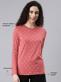 Enamor Women'S Geometric Slim Fit T-Shirt (E257_Mineral Red-Dandelion Aop,Mineral Red-DandelioApparel,M