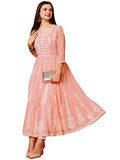 Gosriki Women'S Georgette Chikankari Embroidered Anarkali Kurti (Kari Peach-Kds-Gs_Xl_Peach_X-Large),Peach,,B0CBPQY9CY
