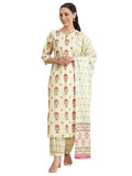 Libas Womens Printed Cotton Straight Kurta With Salwar And Dupatta
