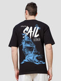 ADRO Oversize T Shirt for Men | Drop Shoulder T Shirt | Mens Oversize T-Shirt | 220 GSM Cotton Oversize Tshirt | Trendy Front and Back Printed T Shirt|OVR24-L1-SAIL-BL-L Black,Black