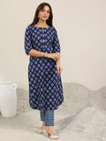 Libas Women'S Cotton Ethnic Motifs Kurta Set (400478_Blue_S)