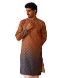 Jompers Brown Brown Ombre Printed Kurta Pyjama Set For Men (Brown, L)