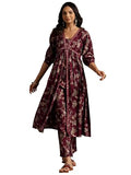 Libas Womens Printed Silk Blend A-Line Kurta With Trousers