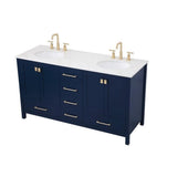 Elegant Decor Irene 60 Solid Wood And Stone Double Bathroom Vanity In Blue