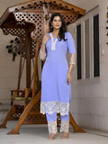 Anni Designer Women'S Cotton Blend Straight Solid Kurta With Pant (Takada Light Blue_M_Light Blue_Medium),Light Blue,M,Cotton Blend,Regular,Kurta
