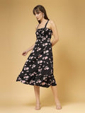 Oomph! Women'S Western & Fusion Wear Printed Crepe Dress For Women Smocked Bodice Black - Md1029,Ebony Black,Ebony Black,M