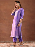 Libas Womens Woven Design Silk Blend Straight Kurta With Trousers And Dupatta Lavender S
