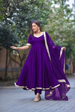 Anni Designer Women'S Rayon Blend Anarkali Solid Kurta With Pant & Dupatta & Dupatta (Shyam Begani_L_Begani_Large),Begani,L,Rayon Blend,Anarkali,Kurta, Scarf
