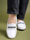 Shoetopia Upper Chain Detailed White Loafers For Women & Girls /Eu41,White,8,B0DM69L958