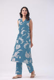 Anni Designer Women'S Rayon Viscose Straight Printed Kurta With Pant (Teras Sky Blue_M_Sky Blue_Medium),Sky Blue,M,,,
