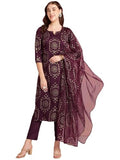 Anni Designer Women'S Rayon Blend Printed Straight Kurta With Pant & Dupatta (Amrita Wine_M_Wine_Medium),WINE,M