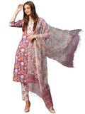 Anni Designer Women'S Cotton Blend Straight Printed Kurta With Pant & Dupatta (Banana Violet-Kbv_Xl_Purple_X-Large),Violet,XL