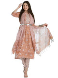 Gosriki Women'S Cotton Blend Straight Printed Kurta With Pant & Dupatta (Tiri Peach-Gs_Xxl_Peach_Xx-Large),Peach,2,B0CGD36WGY