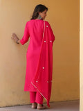 Anni Designer Women'S Rayon Blend Embroidered Straight Kurta With Pant & Dupatta (Kasturi Pink_S_Pink_Small),Pink,S,Rayon Blend,Regular,